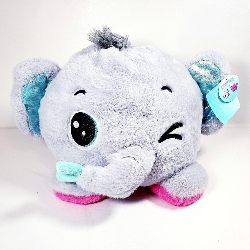 Hug Me Elephant 10" Stuffed Animal Plush Reversible - Grey & Pink - 'Ellie' NEW